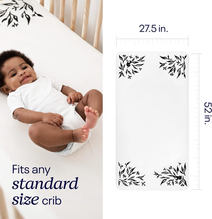 Nanit Pacote de 2 lençóis inteligentes - pacote de lençóis de berço 100% algodão para berço padrão, funciona com monitores de bebê Nanit para medir a altura do seu bebê - cinza seixo e branco