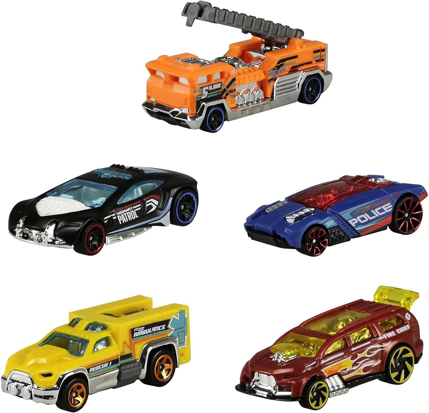 Hot Wheels Conjunto de 5 carros de brinquedo, estilos variados de corrida extrema, veículos de brinquedo em escala 1:64 com detalhes e decorações realistas, carros colecionáveis para crianças de 3 anos ou mais, os estilos podem variar, 1806