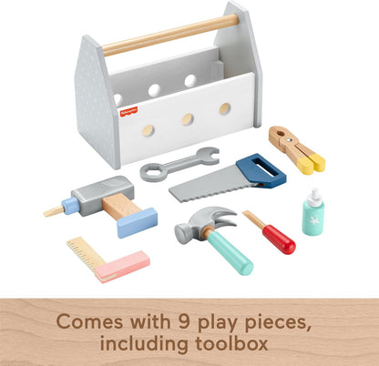 Fisher-Price Caixa de Ferramentas de Brinquedo de Madeira com Furadeira, Conjunto de 9 Peças para Brincar de Construção, Ideal para Crianças em Idade Pré-escolar a partir de 3 Anos, HYG50