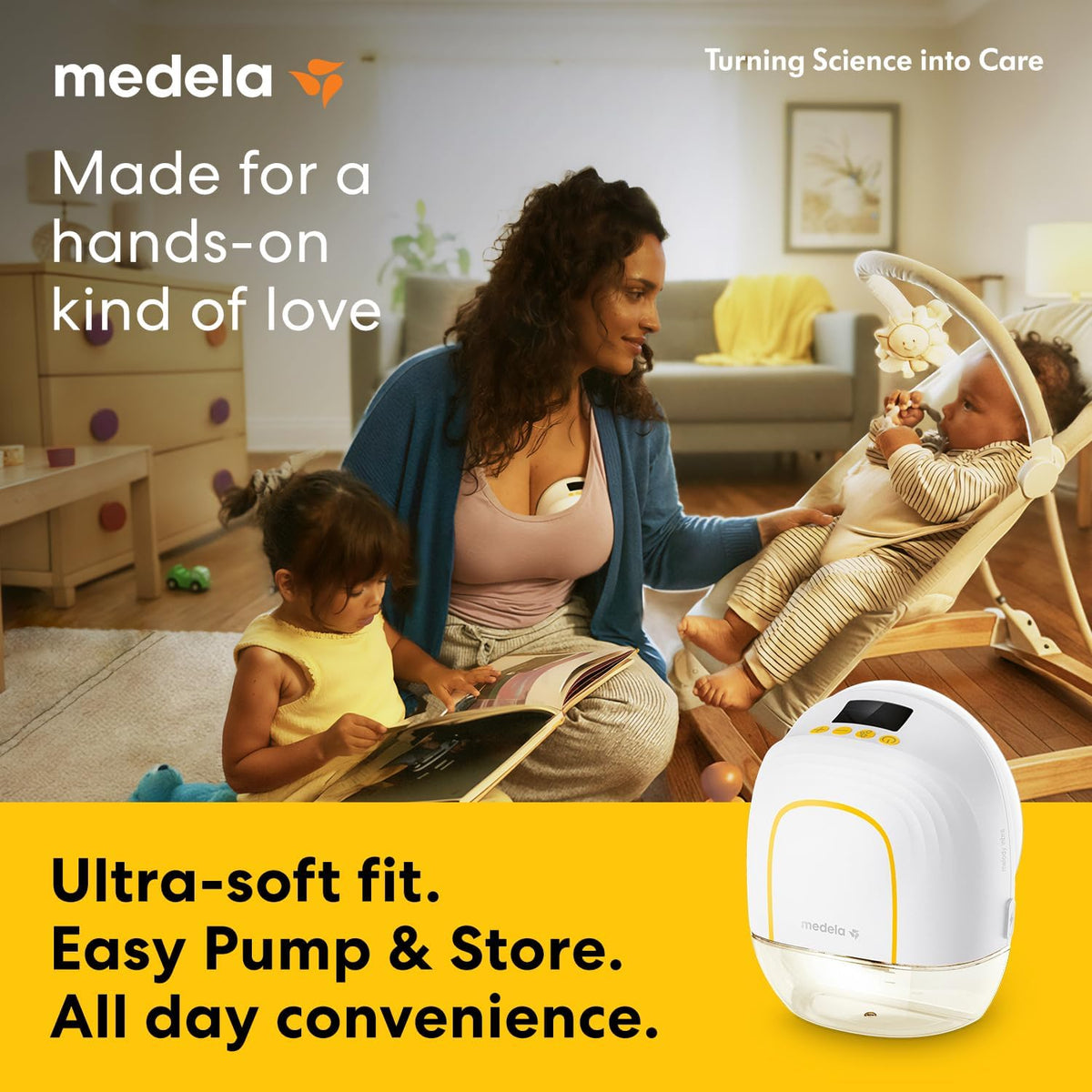 Bomba tira-leite individual vestível Medela Melody InBra, com uso sem as mãos – ajuste ultramacio, facilidade para extrair e armazenar, sistema tudo em um, desempenho potente, 2 modos e 9 níveis, funis de silicone, porta USB-C