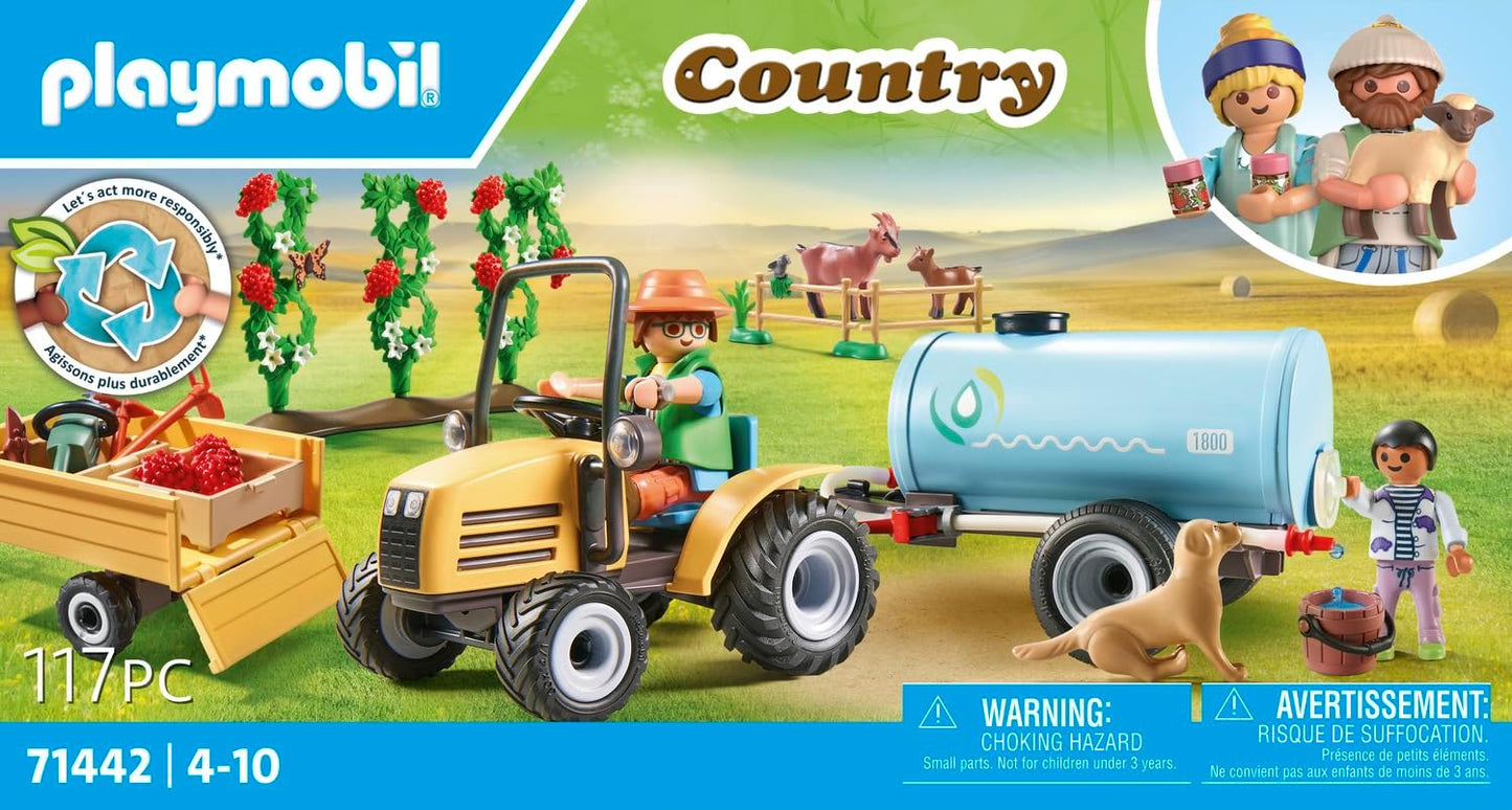 Playmobil  71442 País: Trator com reboque e tanque de água, colheita fresca na fazenda, aprendizagem sobre o meio ambiente, encenação divertida e imaginativa, conjuntos de jogos sustentáveis adequados para crianças a partir de 4 anos