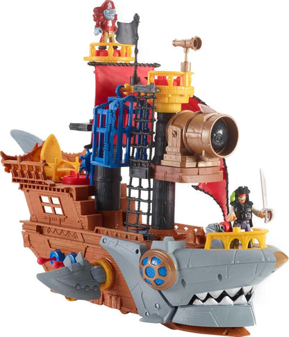 Brinquedo Fisher-Price Imaginext para crianças em idade pré-escolar: Navio Pirata Mordida de Tubarão, com figura e acessórios para brincadeiras de faz de conta. Ideal para crianças a partir de 3 anos. HGN68