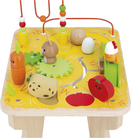 Janod - Mesa de Atividades de Madeira Tema Fazenda - 8 Atividades para Crianças - Altura da Mesa 32cm - Brinquedos de Desenvolvimento - Coordenação Motora Fina - Mesa de Madeira FSC - A partir de 12 meses, J03321