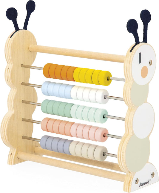 Janod - Ábaco de madeira para aprendizagem - 50 contas coloridas - Brinquedo educativo - Madeira com certificação FSC e tinta à base de água - A partir de 18 meses - J04014