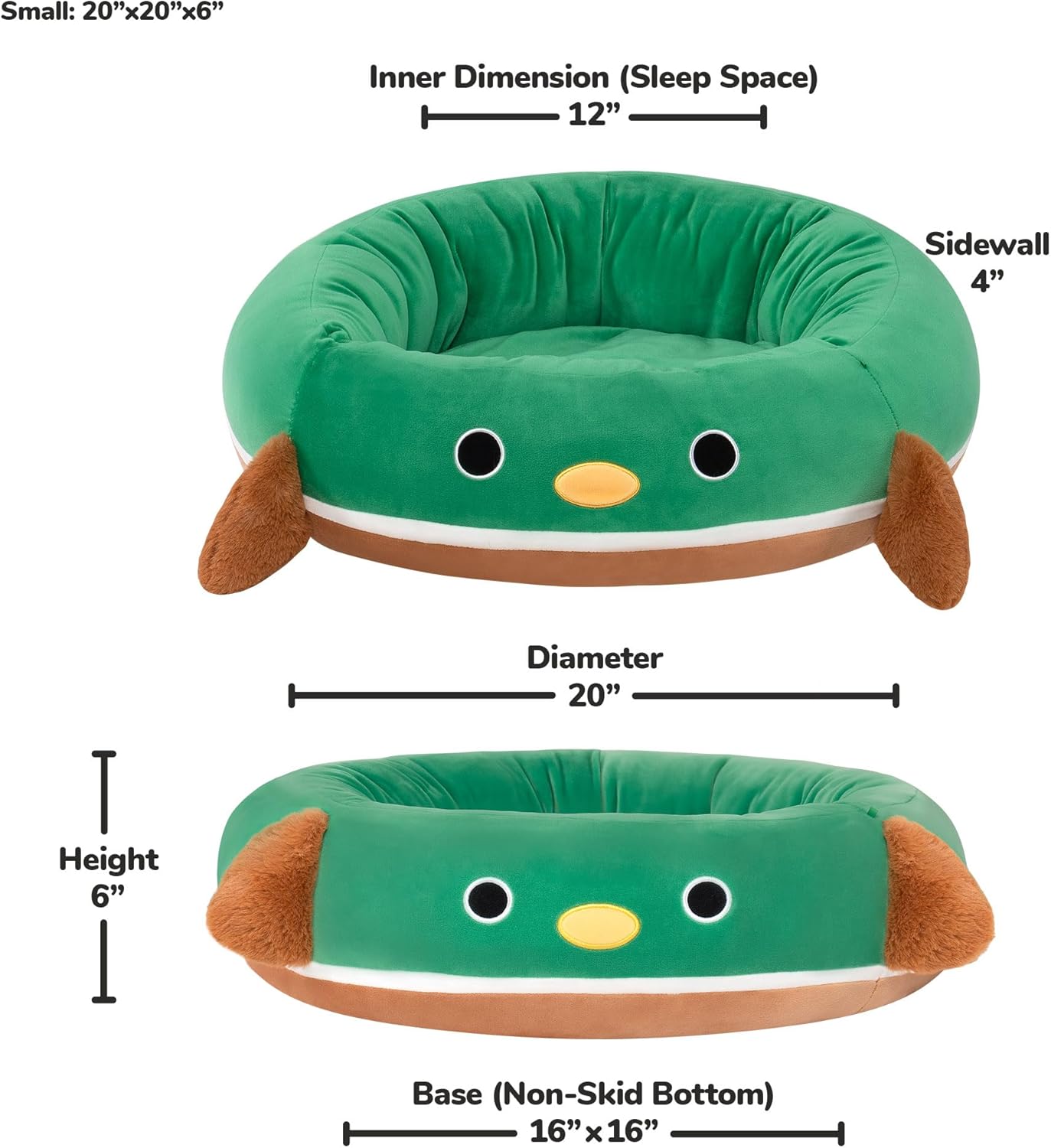 Squishmallows Cama para animais de estimação Original 20 polegadas Avery the Duck - Cama de pelúcia oficial ultramacia de tamanho pequeno