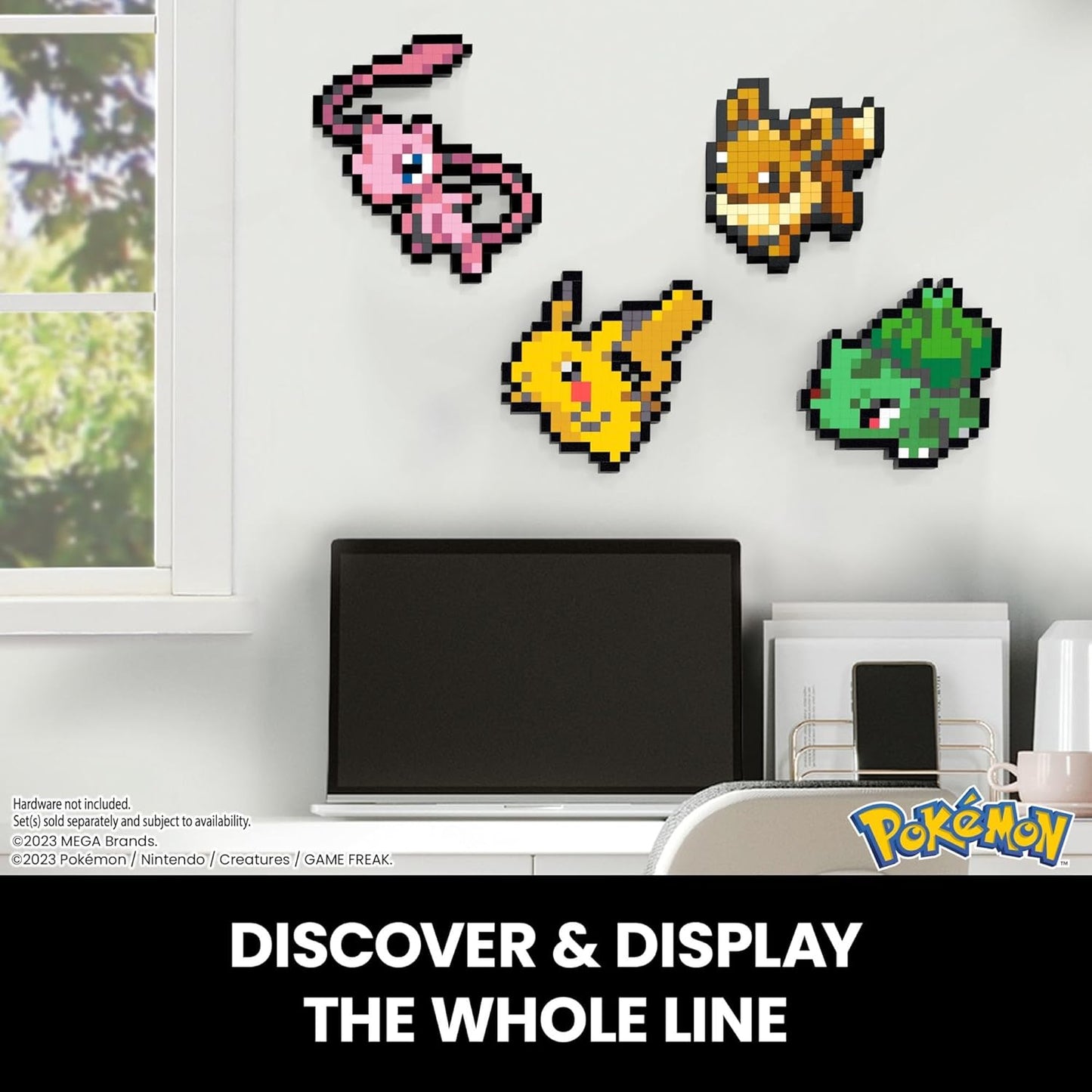 MEGA Conjunto de construção de bonecos de ação Pokémon, Eevee com 323 peças e estilo pixel retrô, para decoração de mesa ou parede, brinquedo de construção e exibição para colecionadores, HTH78