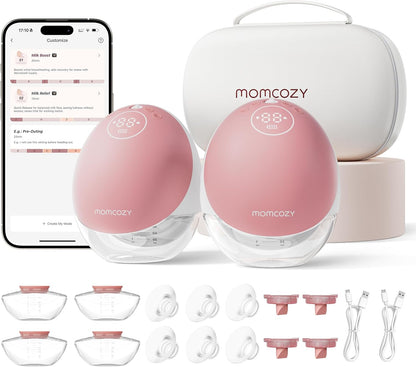 Momcozy Bomba de amamentação mãos livres Mobile Flow | Versão M9 atualizada, controle elétrico e por aplicativo, múltiplos modos personalizados e 15 níveis, bomba de amamentação portátil, 24 mm (vermelho aconchegante, pacote com 2 unidades)