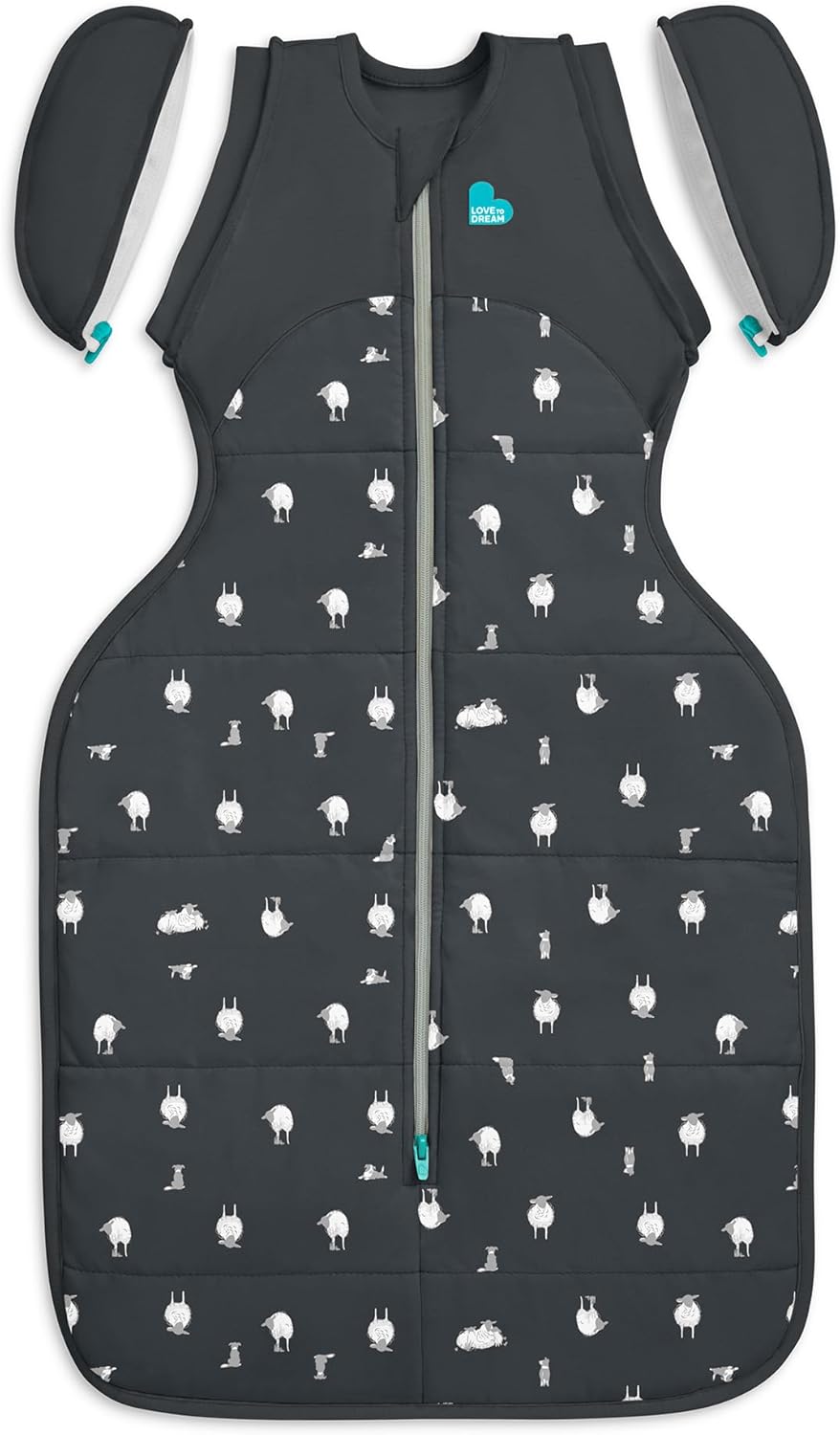 Love To Dream™ Saco de Transição Swaddle UP™, Grande (8,5-11 kg), Cor Carvão Lamb's Best Friend | Ajuste perfeito com abas removíveis | 2,5 Tog | Ideal para inverno e outono (16-20 °C) | Lavável à máquina e com zíper duplo