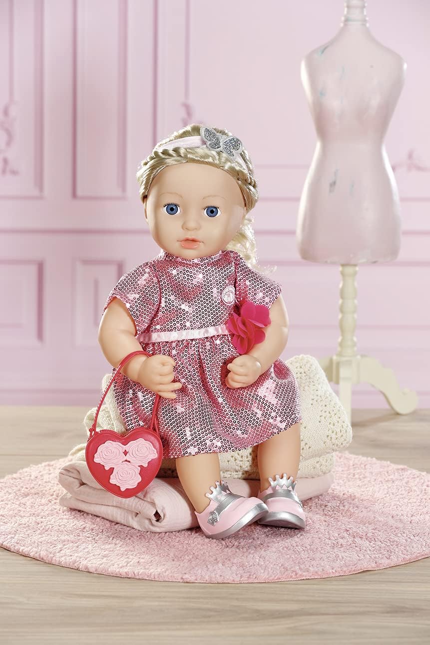 Baby Annabell Conjunto Deluxe Glamour 43cm - Roupa de Festa Brilhante - Fácil para Mãos Pequenas, Brincadeiras Criativas Promovem Empatia e Habilidades Sociais, para Crianças a partir de 3 Anos - Inclui Vestido, Sapatos e Mais
