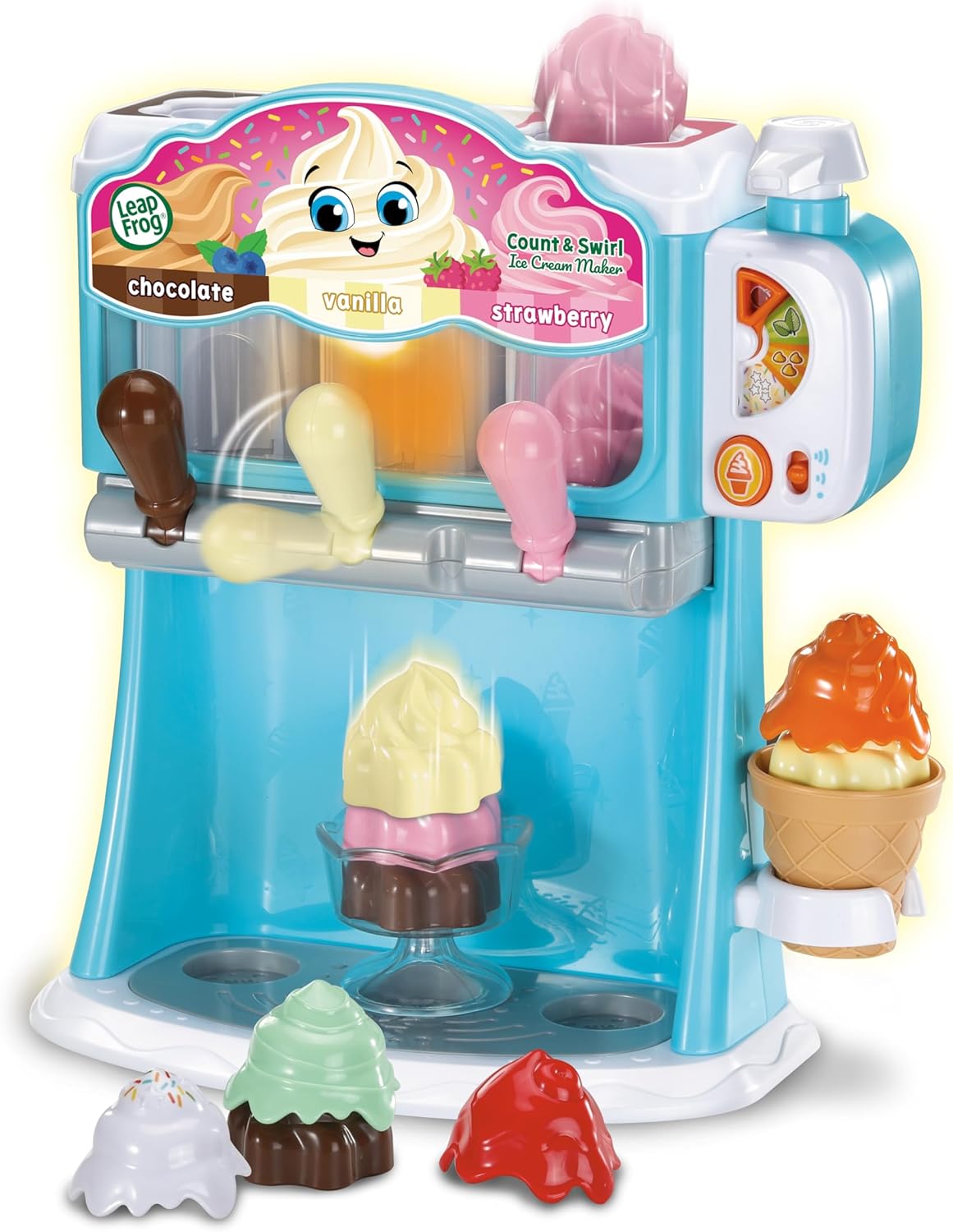 LeapFrog Count and Swirl Ice Cream Maker, brinquedo interativo de roleplay com 12 peças, brinquedo de cozinha de simulação ensina cores e sabores, brinquedo infantil para 2, 3, 4 anos ou mais