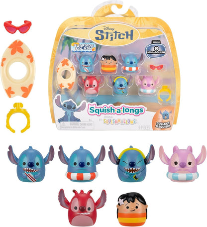 Squish-a-longs Pacote com 6 Mini-Squish + Acessório Disney Stitch (Surfside Splash)