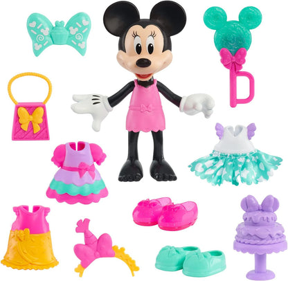 Just Play Minnie Mouse Moda Fabulosa, Boneca Festa Doce de 14 peças e Acessórios, Brinquedo Infantil para Crianças a partir de 3 Anos
