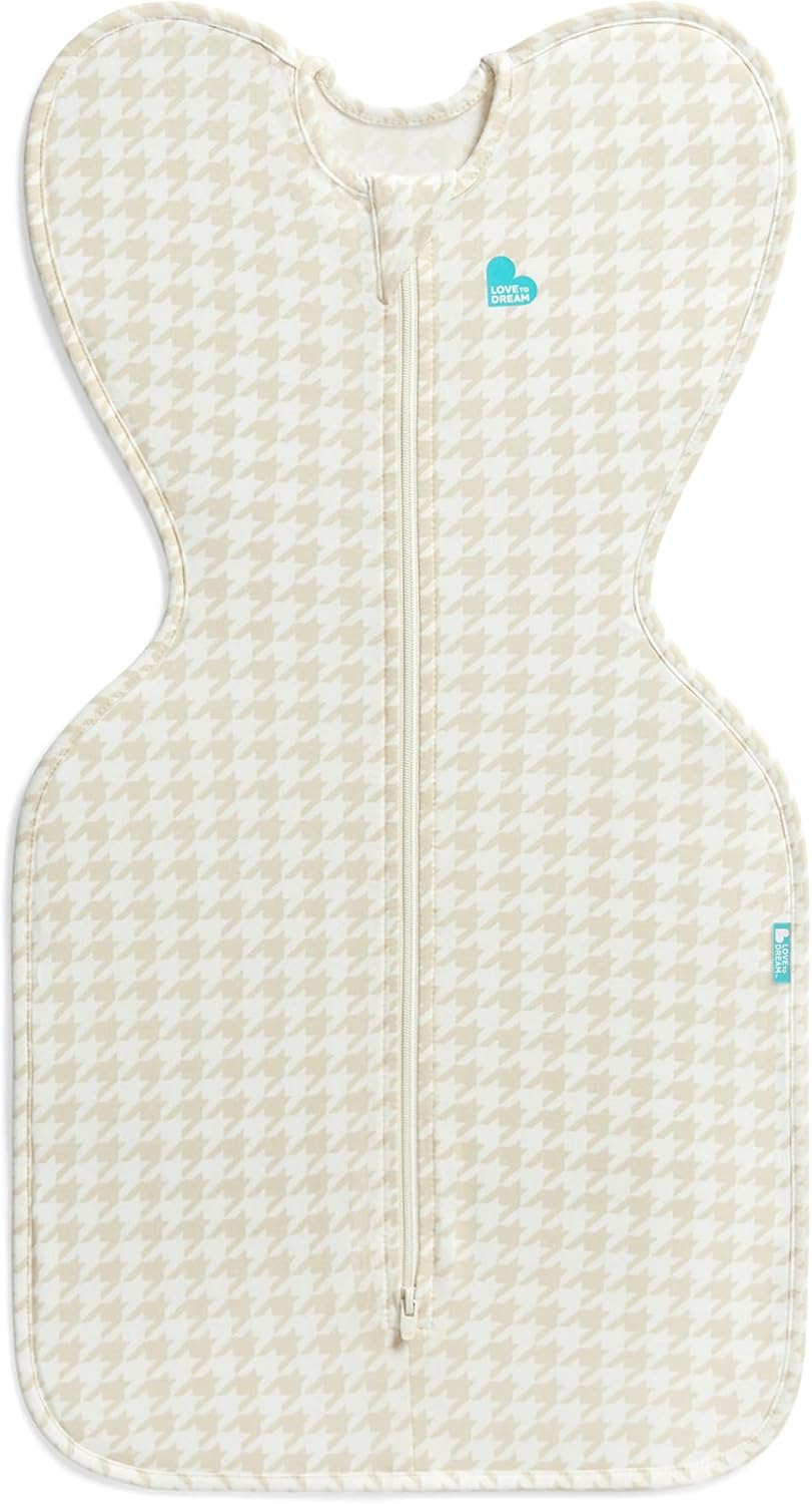 Love To Dream™ Swaddle UP™, Médio 6–8,5 kg – Estampa Pied-de-Poule Bege | Ajuste Perfeito, Favorece uma Rotina de Sono Saudável | 1.0 Tog Ideal para Primavera e Verão (20–24°C) | Algodão Lavável à Máquina com Zíper Duplo
