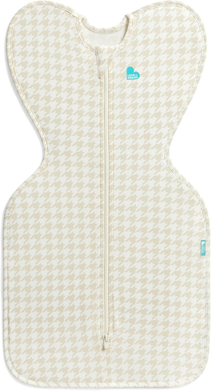 Love To Dream™ Swaddle UP™, Médio 6–8,5 kg – Estampa Pied-de-Poule Bege | Ajuste Perfeito, Favorece uma Rotina de Sono Saudável | 1.0 Tog Ideal para Primavera e Verão (20–24°C) | Algodão Lavável à Máquina com Zíper Duplo