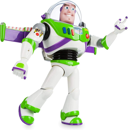 Disney Boneco de ação interativo Buzz Lightyear da Disney Store, astronauta patrulheiro espacial de Toy Story, 30 cm/11 polegadas. Fala mais de 10 frases em inglês, interage com outros bonecos e brinquedos, acende luzes, para crianças a partir de 3 anos