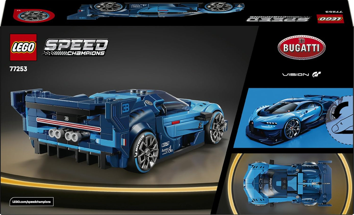 LEGO Speed Champions Bugatti Vision GT Hyper Sports Car - Kit de Montagem com Minifigura Colecionável de Piloto - Ótima Ideia de Presente para Meninos a partir de 9 Anos e Fãs de Automobilismo - 77253
