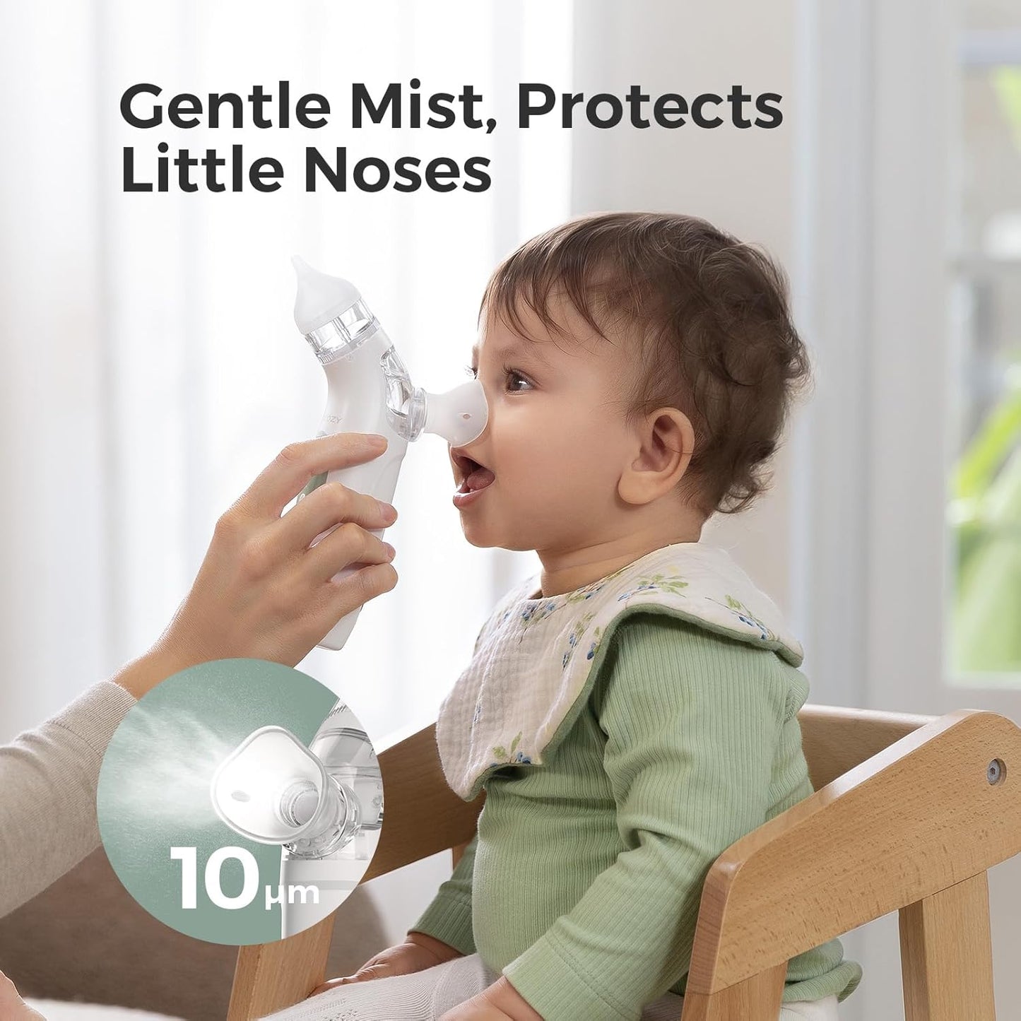 Momcozy Aspirador Nasal Elétrico 2 em 1 BreezyClear™ para Bebês com Spray, Sucção de Nível Hospitalar de 65kPa, 4 Níveis Ajustáveis, Silencioso e Portátil com Luz e Música Suaves.