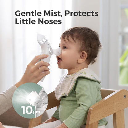 Momcozy Aspirador Nasal Elétrico 2 em 1 BreezyClear™ para Bebês com Spray, Sucção de Nível Hospitalar de 65kPa, 4 Níveis Ajustáveis, Silencioso e Portátil com Luz e Música Suaves.
