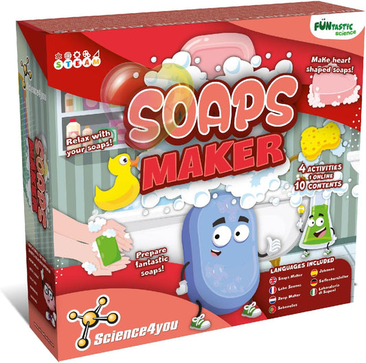 Science4you Kit Make Glosses, Kit de batom e gloss labial, Science4you Kit para fazer sabão, Kit de sabão 4 experimentos, Science4you The Science of Soaps Versão em espanhol Sem ingredientes, Science Soaps ES