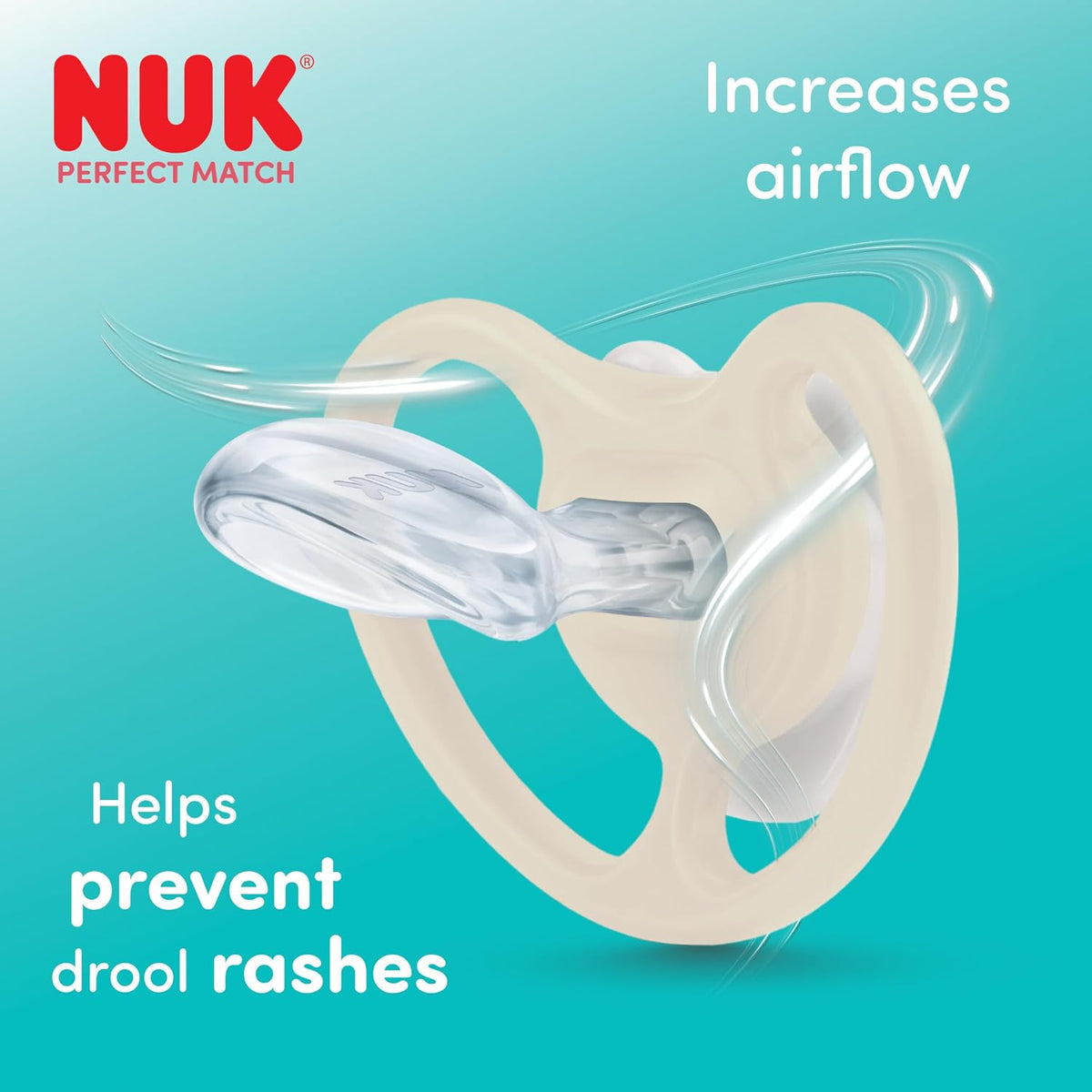 NUK Chupetas Perfect Match Air | 6-18 Meses | Chupetas ortodônticas que favorecem a circulação de ar e previnem irritações causadas pela saliva | 95% de aceitação pelos bebês** | Modelos variados | Embalagem com 4 unidades