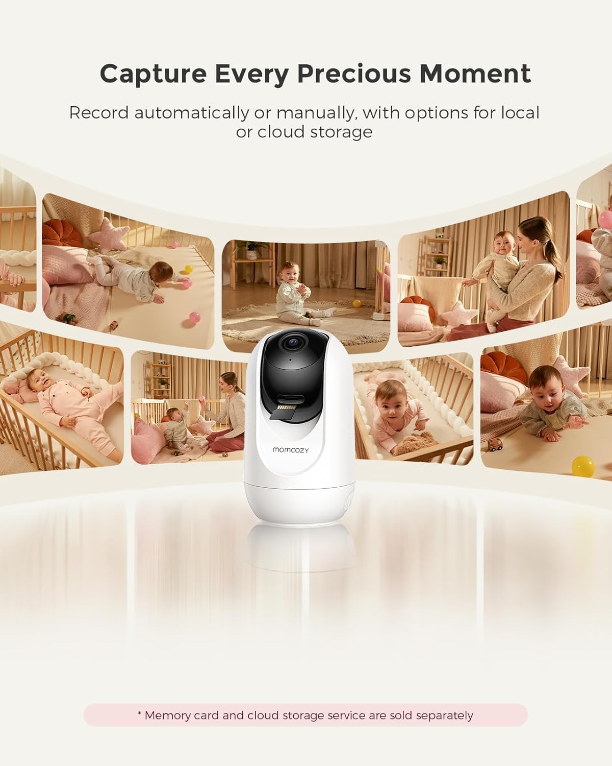 Momcozy Monitor de Bebê BM04 com Câmera, Compatível com Aplicativo, Monitor Inteligente para Bebês com Wi-Fi, Câmera e Áudio, Alerta de Movimento em Tempo Real, Monitor 1080P com Suporte de Parede, Fácil de Emparelhar (Compatível com BM04)