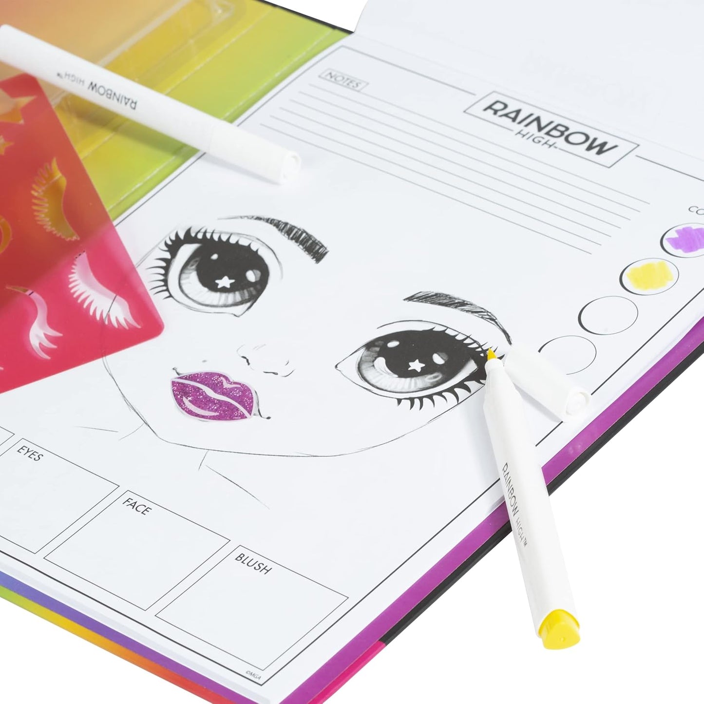 Rainbow High Conjunto de maquiador - contém bloco de arte cheio de meninas, pedras preciosas, estênceis, folhas de adesivos e muito mais. Pacotes de atividades de viagem para crianças - Design de moda para crianças