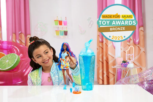 Muñeca Barbie Pop Reveal Fruit Series, tema de ponche de frutas con 8 sorpresas que incluyen mascotas y accesorios, limo, perfume y cambio de color, HNW42