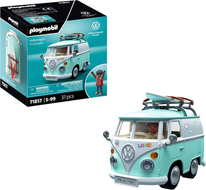 Playmobil | Carros de Colecionador | Volkswagen T1 Camper | Miniatura para adultos e crianças | Com adesivos para personalização | Presente para fãs e colecionadores de carros | Design detalhado | 71857