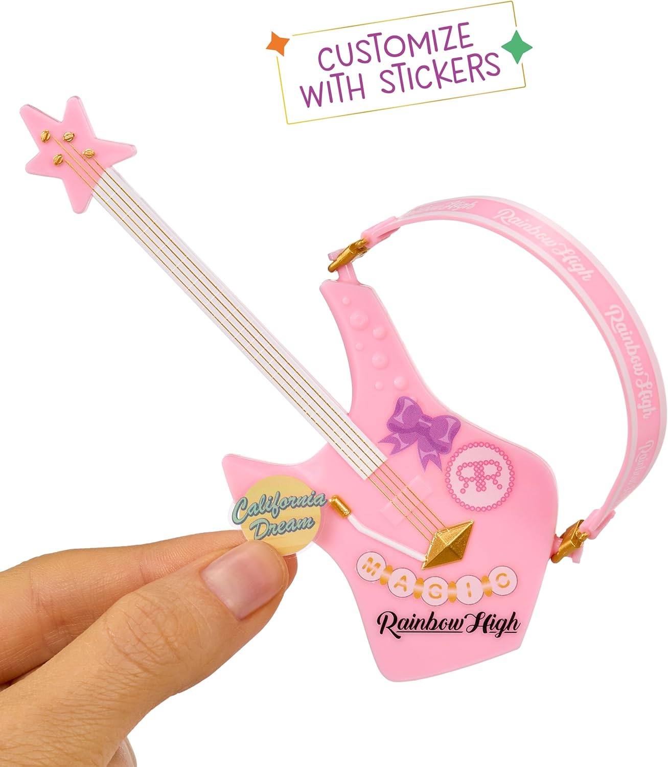 Rainbow High Junior High Rock Band - Bella, Rosa - Boneca Fashion de 23cm com Baixo, Personalizável com Adesivos, Articulada, Brinquedo Fofo para Crianças a partir de 4 Anos