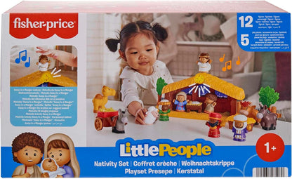 Fisher-Price Conjunto de presépio de brinquedo para crianças pequenas com luzes musicais e 18 peças para brincar de Natal, maiores de 1 ano, HMX70