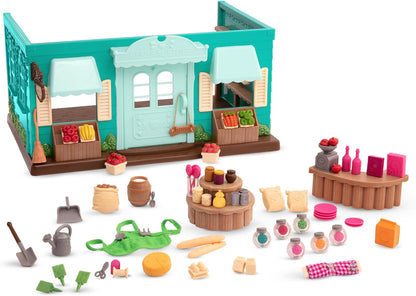 Li'l Woodzeez Store Playset - Honeysuckle Hollow General Store - Juego de 69 piezas - Juguetes familiares para niños de 3 años en adelante