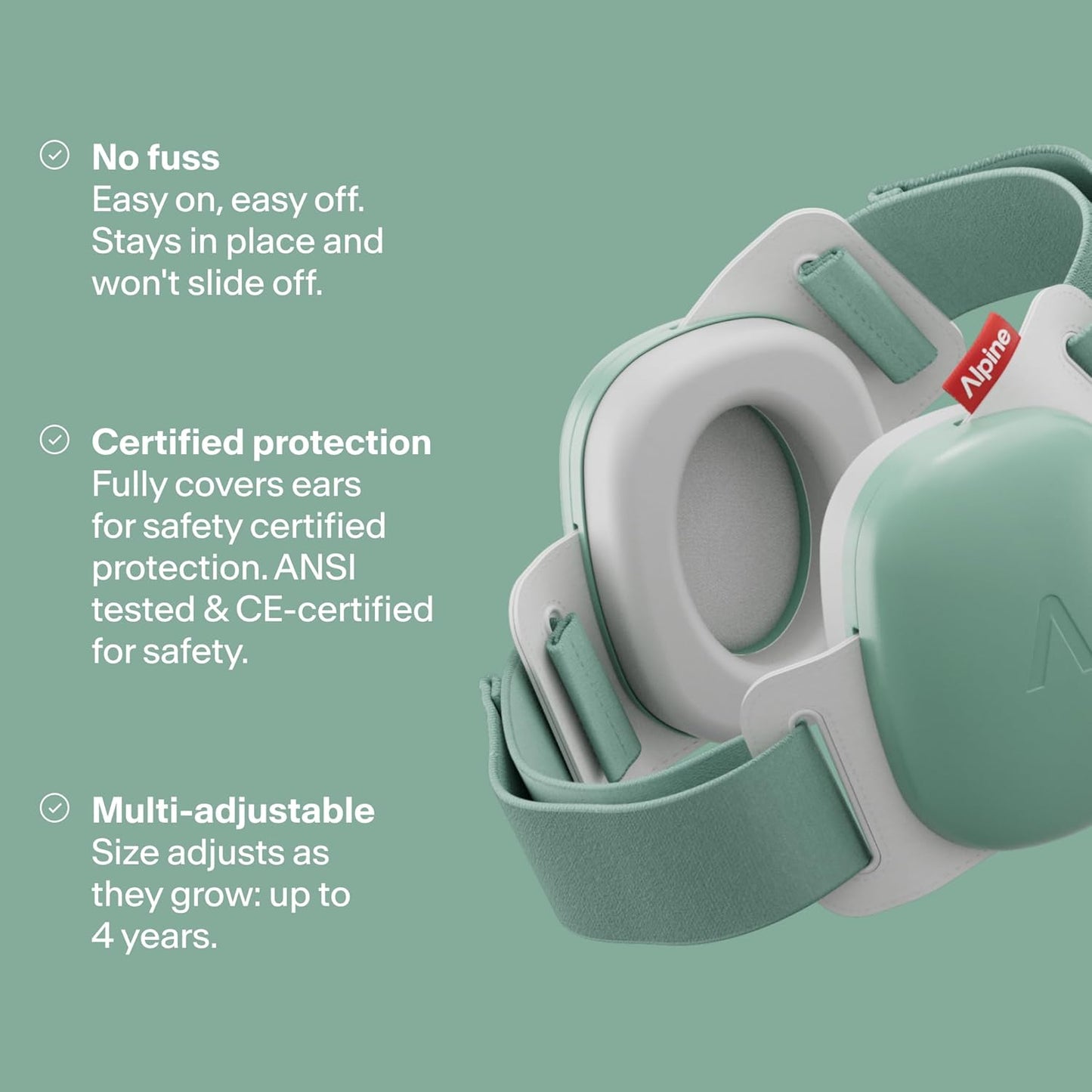 Alpine Protetores auriculares Muffy Baby Comfort para bebês e crianças pequenas - Certificados CE e UKCA - Faixa de cabeça exclusiva para ajuste seguro e confortável - Ajustável em vários níveis,