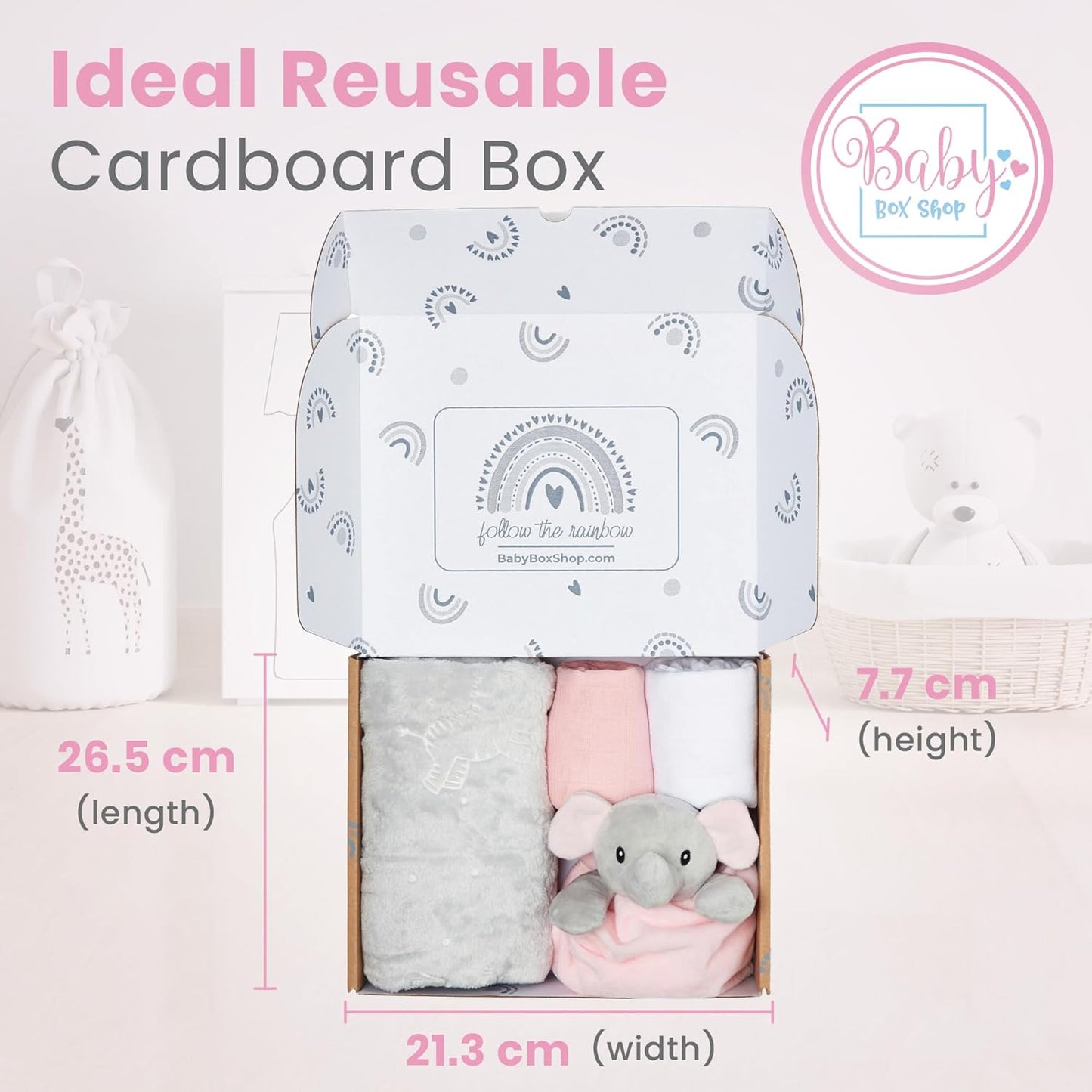 Baby Box Shop - Presentes personalizados para meninos, presente ideal para batizado: cobertor de lã, Baby Box Shop - 5 itens essenciais para recém-nascidos, ideais como presentes para chá de bebê e batizado, panos de musselina e presentes