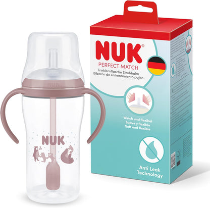 Garrafa com Canudo Perfect Match Learner | 8+ Meses | 260ml | Copo com Canudo Antivazamento para Bebê | Alças Antiderrapantes | Urso | 1 Unidade