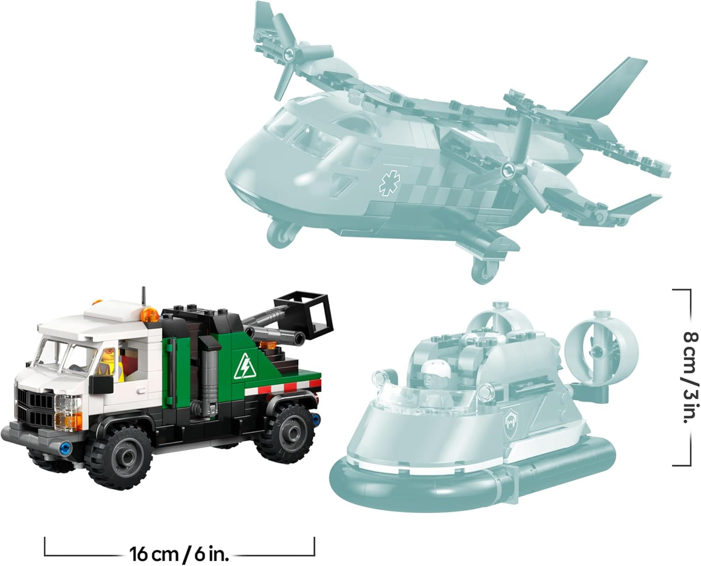 LEGO City 3 em 1: Avião, Caminhão de Serviço e Aerobarco - Kit de Veículos para Montar e Combinar com 3 Minifiguras - Ideia de Presente de Aniversário STEM para Meninos a partir de 7 Anos - 60505