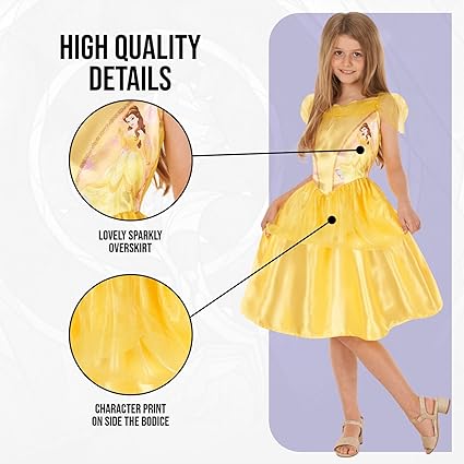 DISGUISE Fantasia oficial padrão oficial da Disney para meninas, fantasia de Belle para crianças, fantasia de Bela e a Fera, roupa de fantasia de Belle, fantasias do Dia Mundial do Livro para meninas