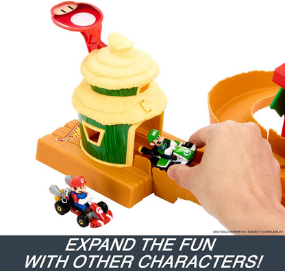 Hot Wheels The Super Mario Bros. Movie Track Set, Jungle Kingdom Raceway Playset com carrinho de brinquedo Mario em metal fundido, inspirado no filme, HMK49