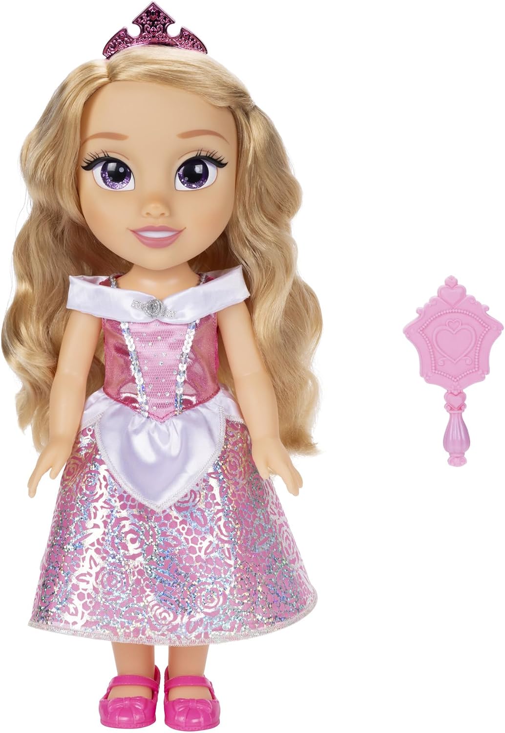 Disney Boneca Princess My Friend Aurora 35 cm Olhos Com Brilho Cintilante, Vestido De Princesa Removível, Tiara, Sapatos Fáceis De Calçar E Tirar