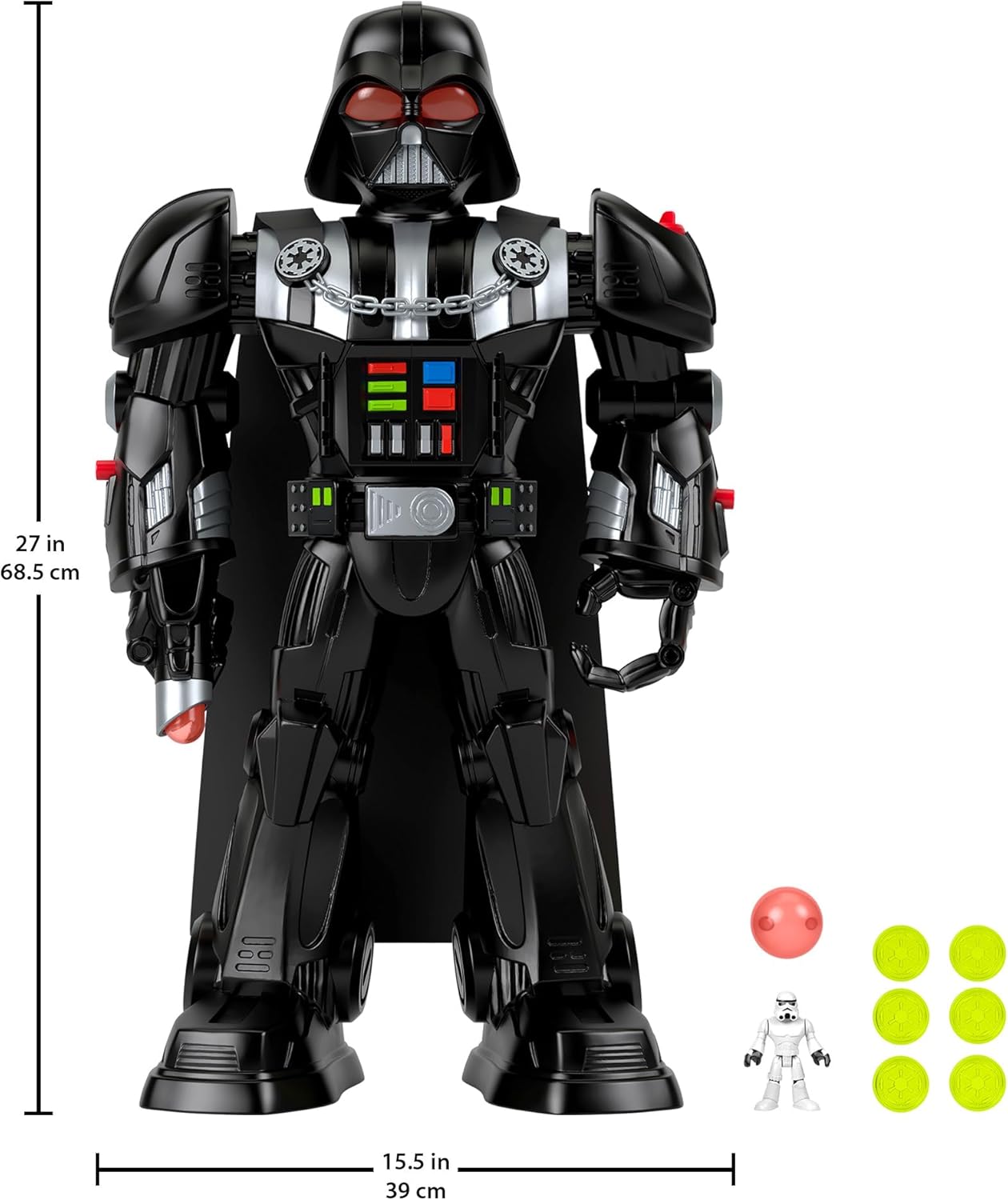 Fisher-Price Imaginext STAR WARS Darth Vader Robô de 60 cm de altura, com luzes, sons e chave de metal do Stormtrooper para crianças a partir de 3 anos, HXG51
