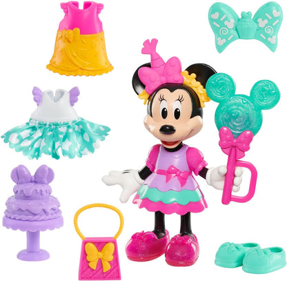 Just Play Minnie Mouse Moda Fabulosa, Boneca Festa Doce de 14 peças e Acessórios, Brinquedo Infantil para Crianças a partir de 3 Anos