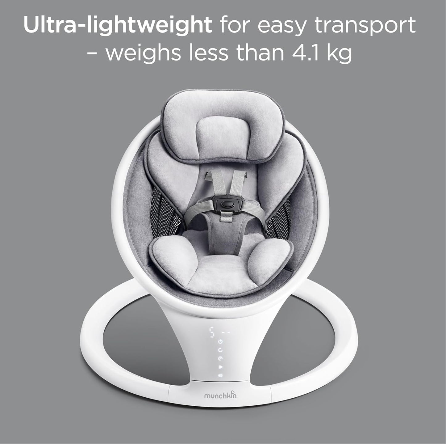 Munchkin Balanço elétrico para bebês | Cadeira de balanço e balanço para bebês com Bluetooth, balanço para bebês com balanço natural em 5 velocidades e controle remoto, Balanço para bebês Munchkin com estrutura de porta de brincar e pula-pula