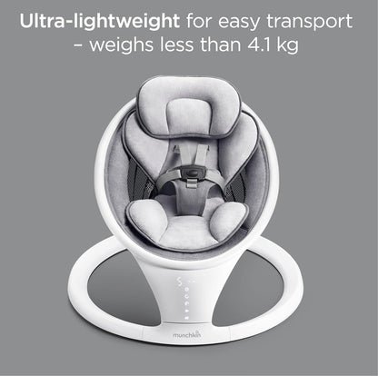 Munchkin Balanço elétrico para bebês | Cadeira de balanço e balanço para bebês com Bluetooth, balanço para bebês com balanço natural em 5 velocidades e controle remoto, Balanço para bebês Munchkin com estrutura de porta de brincar e pula-pula
