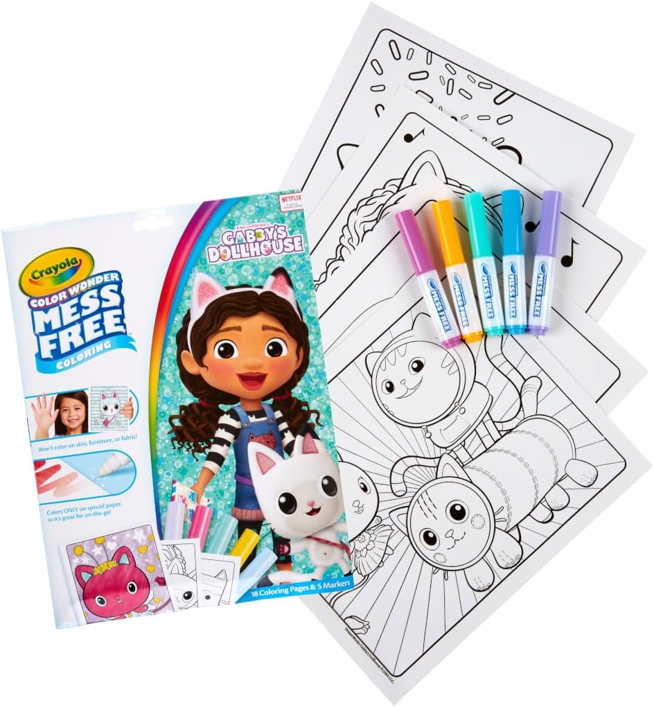 CRAYOLA Color Wonder - Casa de Bonecas da Gabby | Livro de Colorir Sem Sujeira (Inclui 18 Páginas para Colorir e 5 Canetinhas Mágicas Color Wonder) | Para Crianças a partir de 3 Anos
