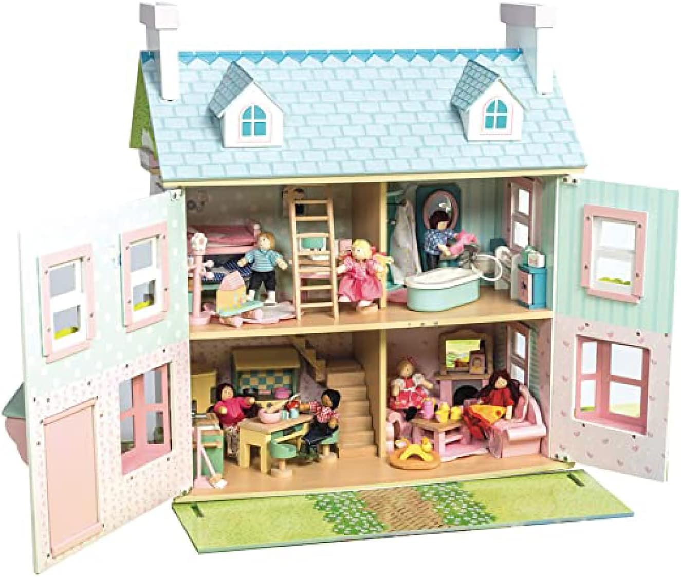 Le Toy Van- Casa de bonecas Mayberry Manor Grande casa de bonecas de madeira | Conjunto de jogos de casa de bonecas de madeira de 3 andares para meninas e meninos - adequado para maiores de 3 anos