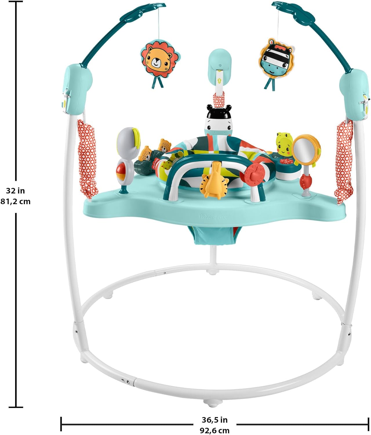 Fisher-Price Centro de atividades Baby Bouncer Colorful Corners Jumperoo com música, luzes, sons e brinquedos educativos, HNX59