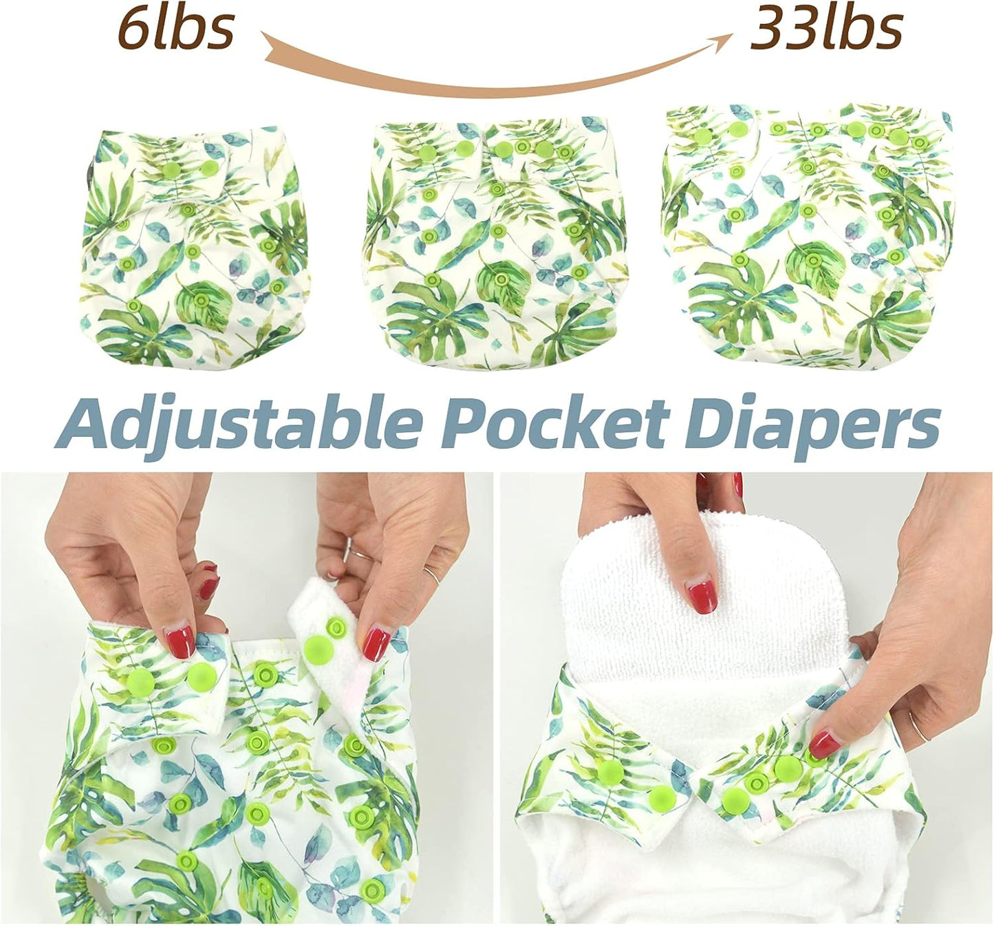 Miracle Baby Fraldas de pano, pacote com 10 fraldas reutilizáveis, fraldas para recém-nascidos, 5 fraldas de pano e 5 fraldas laváveis, fraldas de bolso superabsorventes ajustáveis para bebês