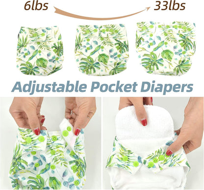 Miracle Baby Fraldas de pano, pacote com 10 fraldas reutilizáveis, fraldas para recém-nascidos, 5 fraldas de pano e 5 fraldas laváveis, fraldas de bolso superabsorventes ajustáveis para bebês