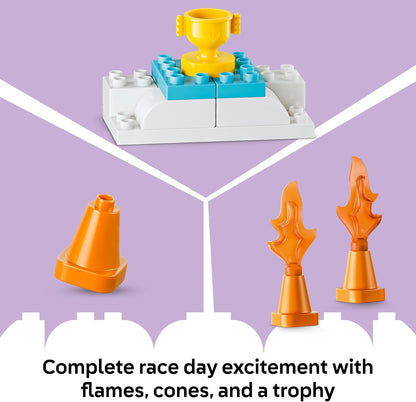 LEGO DUPLO 3 em 1 Rampas Criativas com Veículos - Brinquedo Educativo para Desenvolvimento da Coordenação Motora de Crianças Pequenas - Conjunto Montessori de Combinação de Cores com 2 Carrinhos de Corrida - Presente para Meninos e Meninas a partir