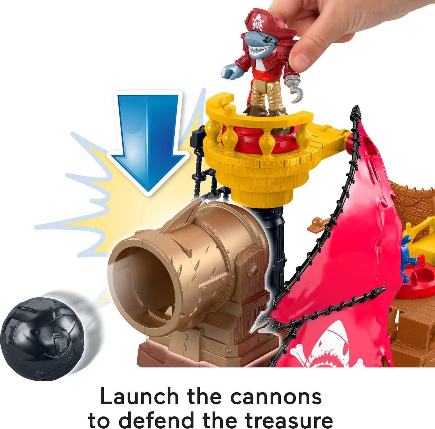 Brinquedo Fisher-Price Imaginext para crianças em idade pré-escolar: Navio Pirata Mordida de Tubarão, com figura e acessórios para brincadeiras de faz de conta. Ideal para crianças a partir de 3 anos. HGN68