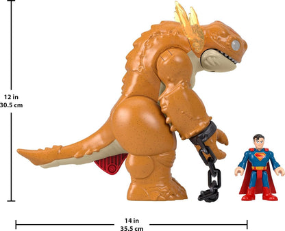 Fisher-Price Brinquedo Imaginext Superman da com luzes, sons, movimento e figura de ação de 7,6 cm, monstro de 25,4 cm com correntes, JDL07